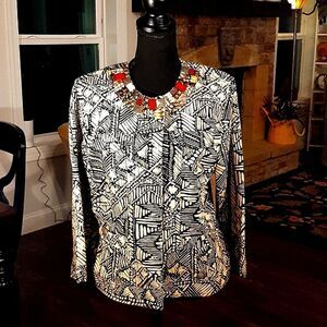 NWOT Ruby Rd Cream and Black Print Jacket